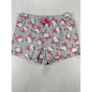Hello Kitty Sanrio Pajama Shorts Womens XL Gray Pink Bow Print Sleepwear Hybrid